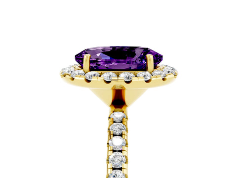 Yellow gold Oval Cut Cut Diamond Floral Halo Engagement Ring with Pavé Band and Prong Setting_5
