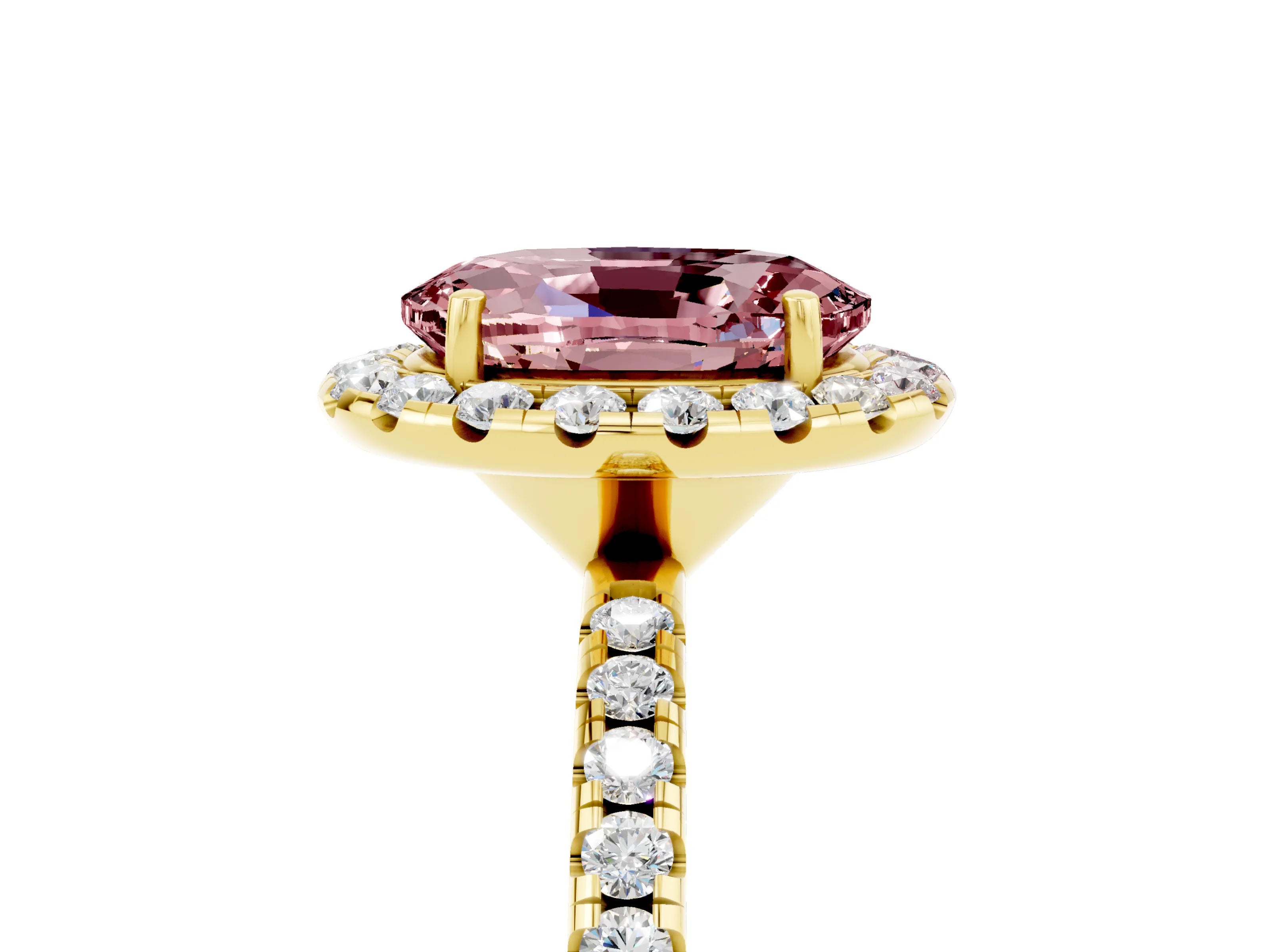Yellow gold Oval Cut Cut Diamond Floral Halo Engagement Ring with Pavé Band and Prong Setting_5