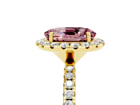 Yellow gold Oval Cut Cut Diamond Floral Halo Engagement Ring with Pavé Band and Prong Setting_5