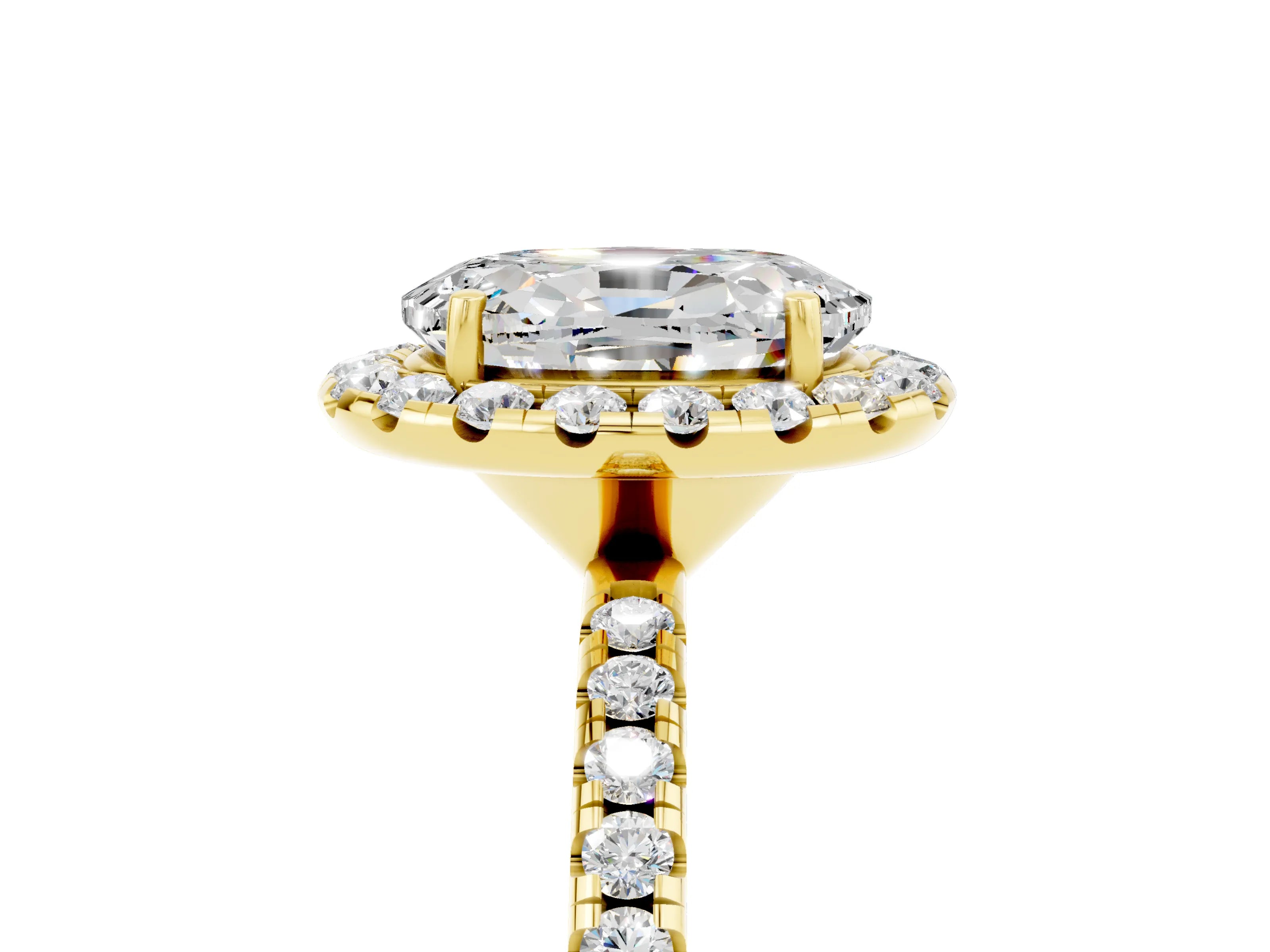 Yellow gold Oval Cut Cut Diamond Floral Halo Engagement Ring with Pavé Band and Prong Setting_5