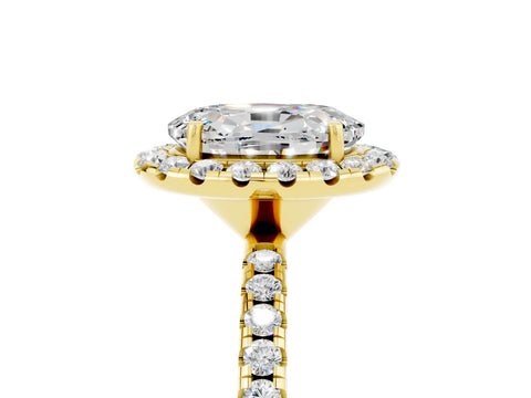 Yellow gold Oval Cut Cut Diamond Floral Halo Engagement Ring with Pavé Band and Prong Setting_5