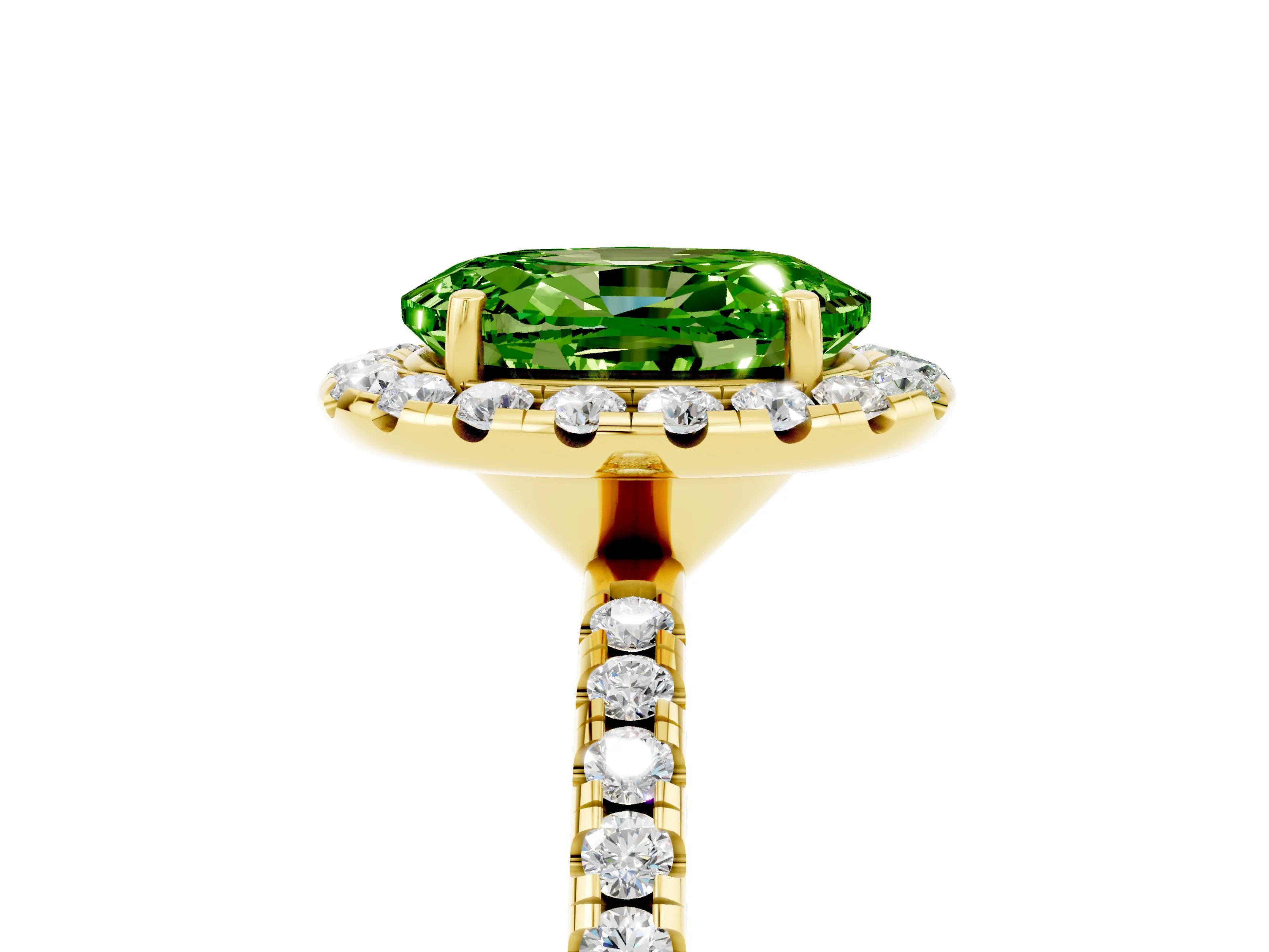 Yellow gold Oval Cut Cut Diamond Floral Halo Engagement Ring with Pavé Band and Prong Setting_5