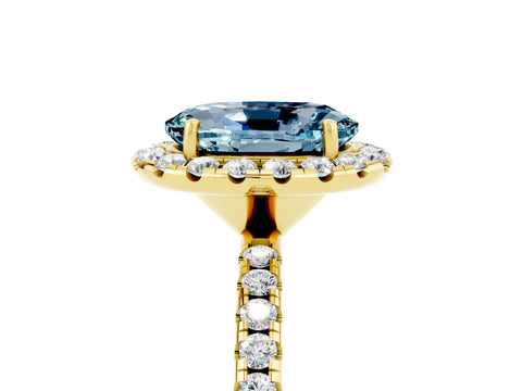 Yellow gold Oval Cut Cut Diamond Floral Halo Engagement Ring with Pavé Band and Prong Setting_5