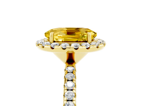 Yellow gold Oval Cut Cut Diamond Floral Halo Engagement Ring with Pavé Band and Prong Setting_5