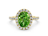 Yellow gold Oval Cut Cut Diamond Floral Halo Engagement Ring with Pavé Band and Prong Setting