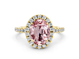 Yellow gold Oval Cut Cut Diamond Floral Halo Engagement Ring with Pavé Band and Prong Setting