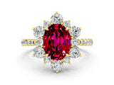 Yellow gold Oval Cut Cut Diamond Floral Halo Pave Band with Prong Setting