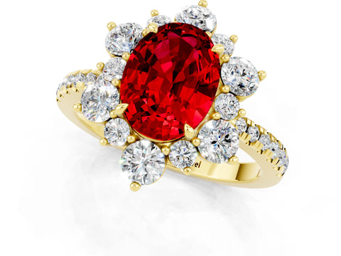 Yellow gold Oval Cut Cut Diamond Floral Halo Pave Band with Prong Setting_1