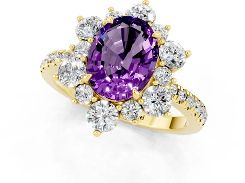 Yellow gold Oval Cut Cut Diamond Floral Halo Pave Band with Prong Setting_1