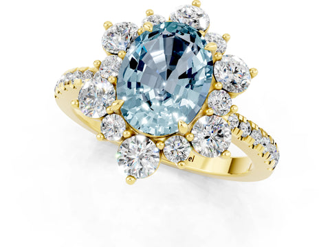 Yellow gold Oval Cut Cut Diamond Floral Halo Pave Band with Prong Setting_1