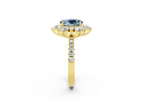 Yellow gold Oval Cut Cut Diamond Floral Halo Pave Band with Prong Setting_2