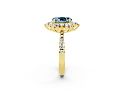 Yellow gold Oval Cut Cut Diamond Floral Halo Pave Band with Prong Setting_2
