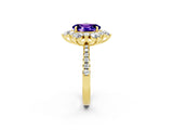 Yellow gold Oval Cut Cut Diamond Floral Halo Pave Band with Prong Setting_2