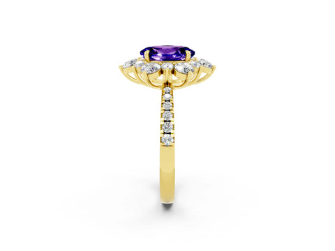 Yellow gold Oval Cut Cut Diamond Floral Halo Pave Band with Prong Setting_2