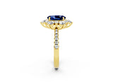 Yellow gold Oval Cut Cut Diamond Floral Halo Pave Band with Prong Setting_2