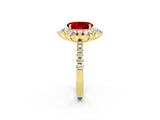 Yellow gold Oval Cut Cut Diamond Floral Halo Pave Band with Prong Setting_2