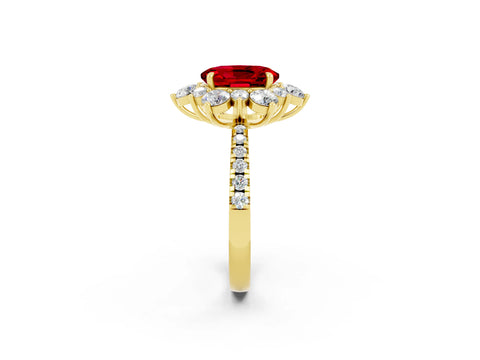 Yellow gold Oval Cut Cut Diamond Floral Halo Pave Band with Prong Setting_2