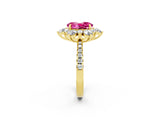 Yellow gold Oval Cut Cut Diamond Floral Halo Pave Band with Prong Setting_2