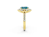 Yellow gold Oval Cut Cut Diamond Floral Halo Pave Band with Prong Setting_2