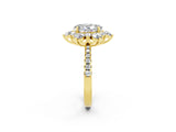 Yellow gold Oval Cut Cut Diamond Floral Halo Pave Band with Prong Setting_2