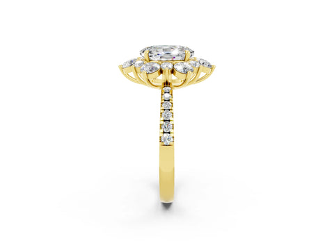 Yellow gold Oval Cut Cut Diamond Floral Halo Pave Band with Prong Setting_2