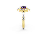 Yellow gold Oval Cut Cut Diamond Floral Halo Pave Band with Prong Setting_2