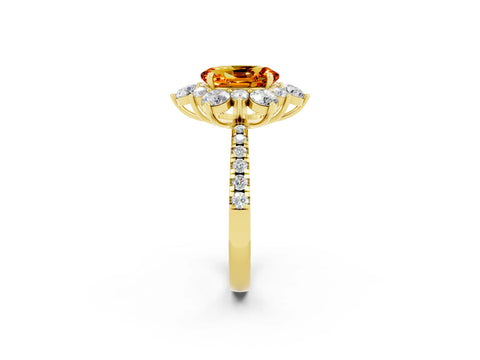 Yellow gold Oval Cut Cut Diamond Floral Halo Pave Band with Prong Setting_2