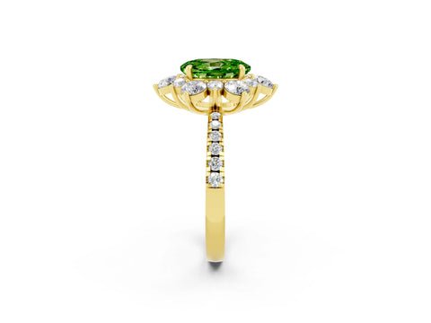 Yellow gold Oval Cut Cut Diamond Floral Halo Pave Band with Prong Setting_2