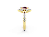 Yellow gold Oval Cut Cut Diamond Floral Halo Pave Band with Prong Setting_2
