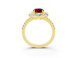 Yellow gold Oval Cut Cut Diamond Floral Halo Pave Band with Prong Setting_3