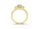 Yellow gold Oval Cut Cut Diamond Floral Halo Pave Band with Prong Setting_3