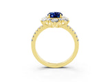 Yellow gold Oval Cut Cut Diamond Floral Halo Pave Band with Prong Setting_3