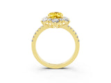 Yellow gold Oval Cut Cut Diamond Floral Halo Pave Band with Prong Setting_3