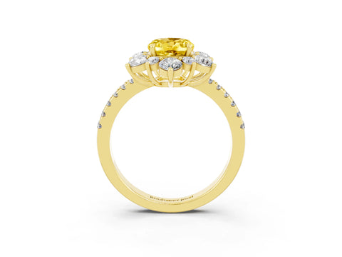 Yellow gold Oval Cut Cut Diamond Floral Halo Pave Band with Prong Setting_3