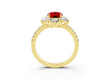 Yellow gold Oval Cut Cut Diamond Floral Halo Pave Band with Prong Setting_3