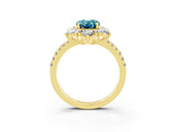 Yellow gold Oval Cut Cut Diamond Floral Halo Pave Band with Prong Setting_3