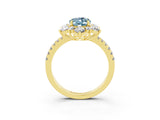 Yellow gold Oval Cut Cut Diamond Floral Halo Pave Band with Prong Setting_3