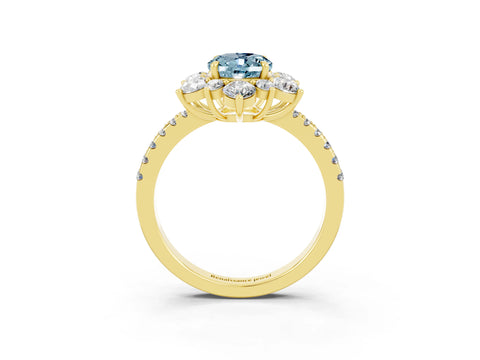 Yellow gold Oval Cut Cut Diamond Floral Halo Pave Band with Prong Setting_3
