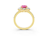 Yellow gold Oval Cut Cut Diamond Floral Halo Pave Band with Prong Setting_3