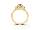 Yellow gold Oval Cut Cut Diamond Floral Halo Pave Band with Prong Setting_3