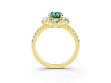 Yellow gold Oval Cut Cut Diamond Floral Halo Pave Band with Prong Setting_3