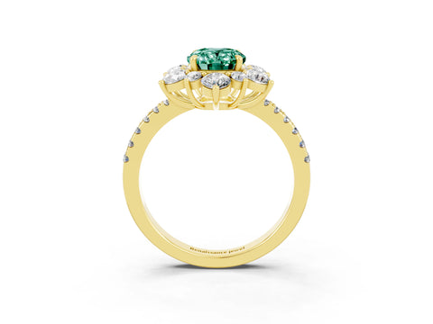 Yellow gold Oval Cut Cut Diamond Floral Halo Pave Band with Prong Setting_3