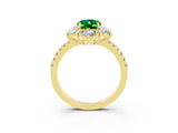 Yellow gold Oval Cut Cut Diamond Floral Halo Pave Band with Prong Setting_3