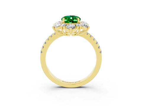 Yellow gold Oval Cut Cut Diamond Floral Halo Pave Band with Prong Setting_3