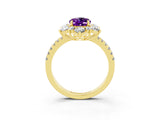 Yellow gold Oval Cut Cut Diamond Floral Halo Pave Band with Prong Setting_3