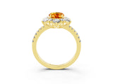 Yellow gold Oval Cut Cut Diamond Floral Halo Pave Band with Prong Setting_3