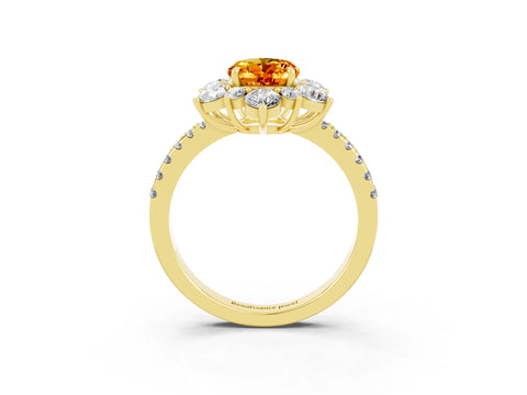 Yellow gold Oval Cut Cut Diamond Floral Halo Pave Band with Prong Setting_3