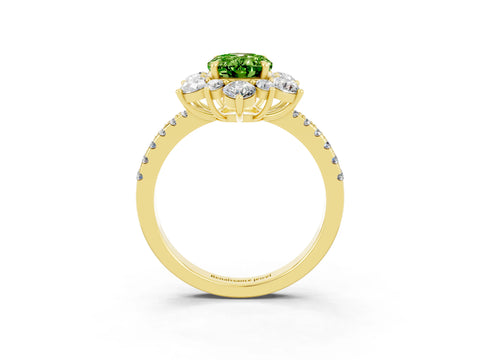Yellow gold Oval Cut Cut Diamond Floral Halo Pave Band with Prong Setting_3