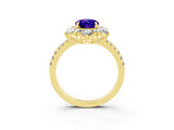 Yellow gold Oval Cut Cut Diamond Floral Halo Pave Band with Prong Setting_3