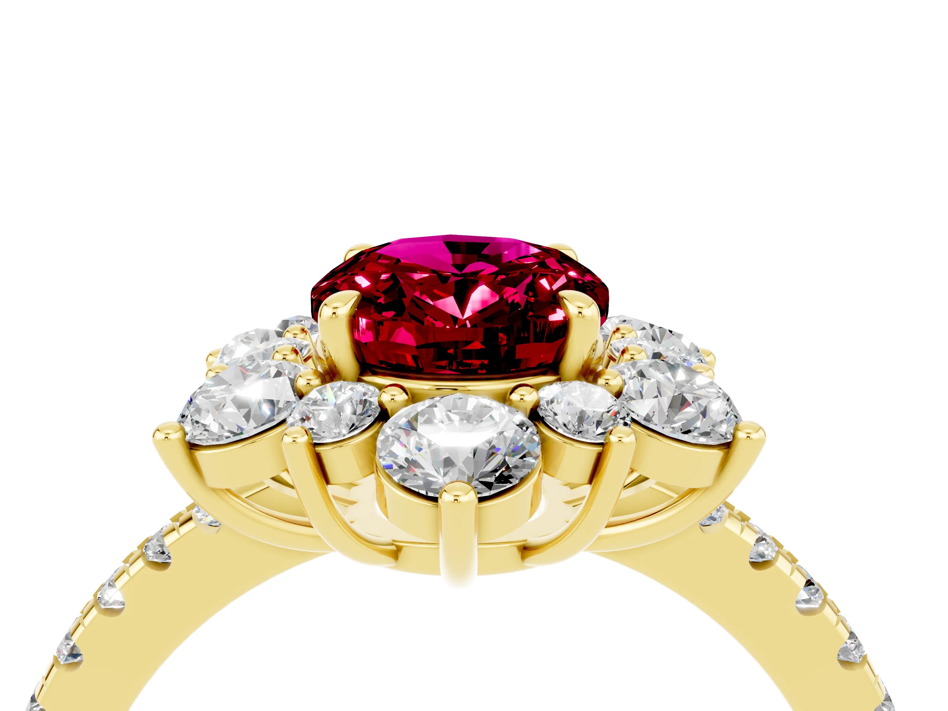 Yellow gold Oval Cut Cut Diamond Floral Halo Pave Band with Prong Setting_4